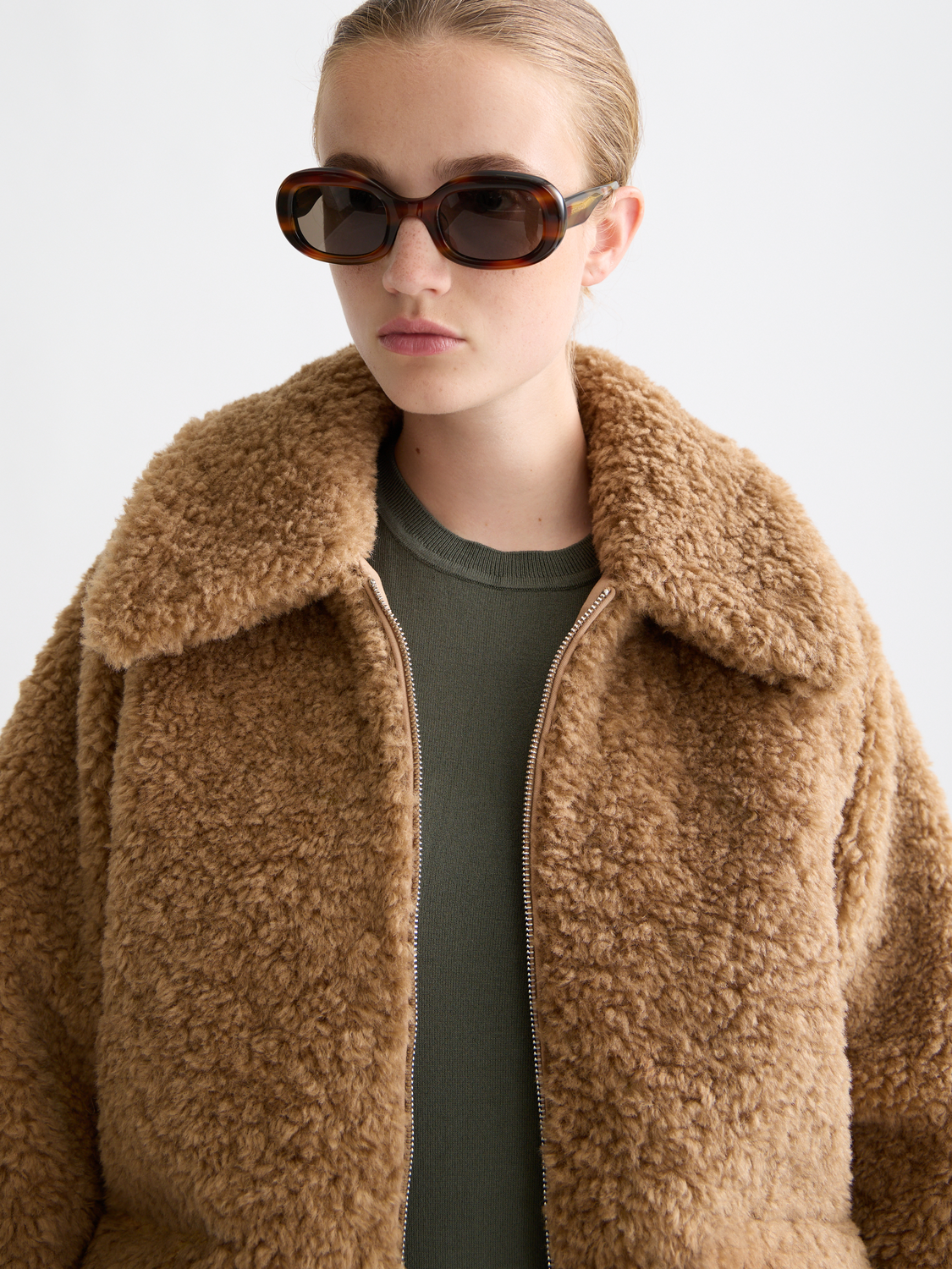 Scotch & Soda teddy bomber jacket with quilted design, ribbed cuffs and collar, displayed on a model.