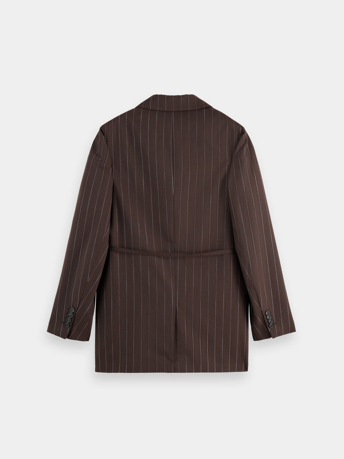 Black Lurex pinstripe blazer by SCOTCH & SODA, tailored fit with metallic pinstripes, displayed on a hanger.