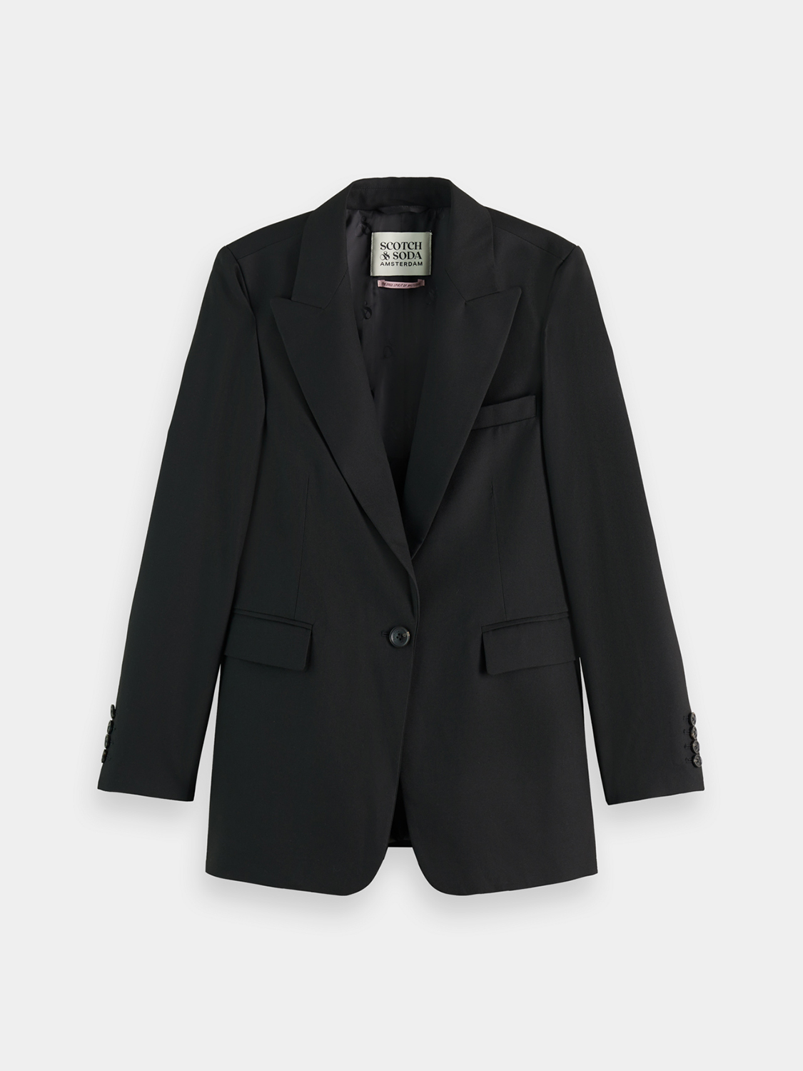 Fitted single-breasted blazer by Scotch & Soda, tailored blazer with structured fit, in a classic design, shown on a neutral background.