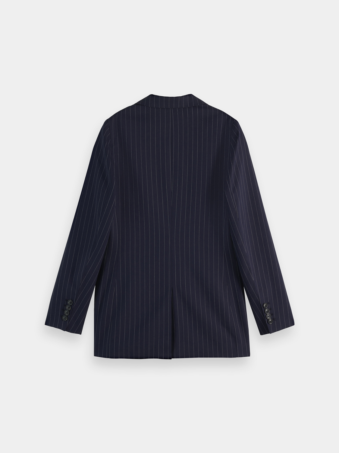 Black single-breasted fitted blazer from Scotch & Soda, tailored with a sleek design and structured fit, back view.