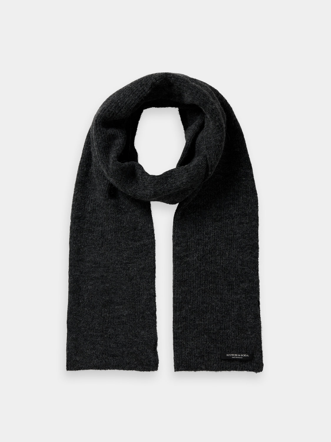 Logo knitted scarf from Scotch & Soda, featuring a cozy knit design with a prominent logo detail, perfect for winter wear.