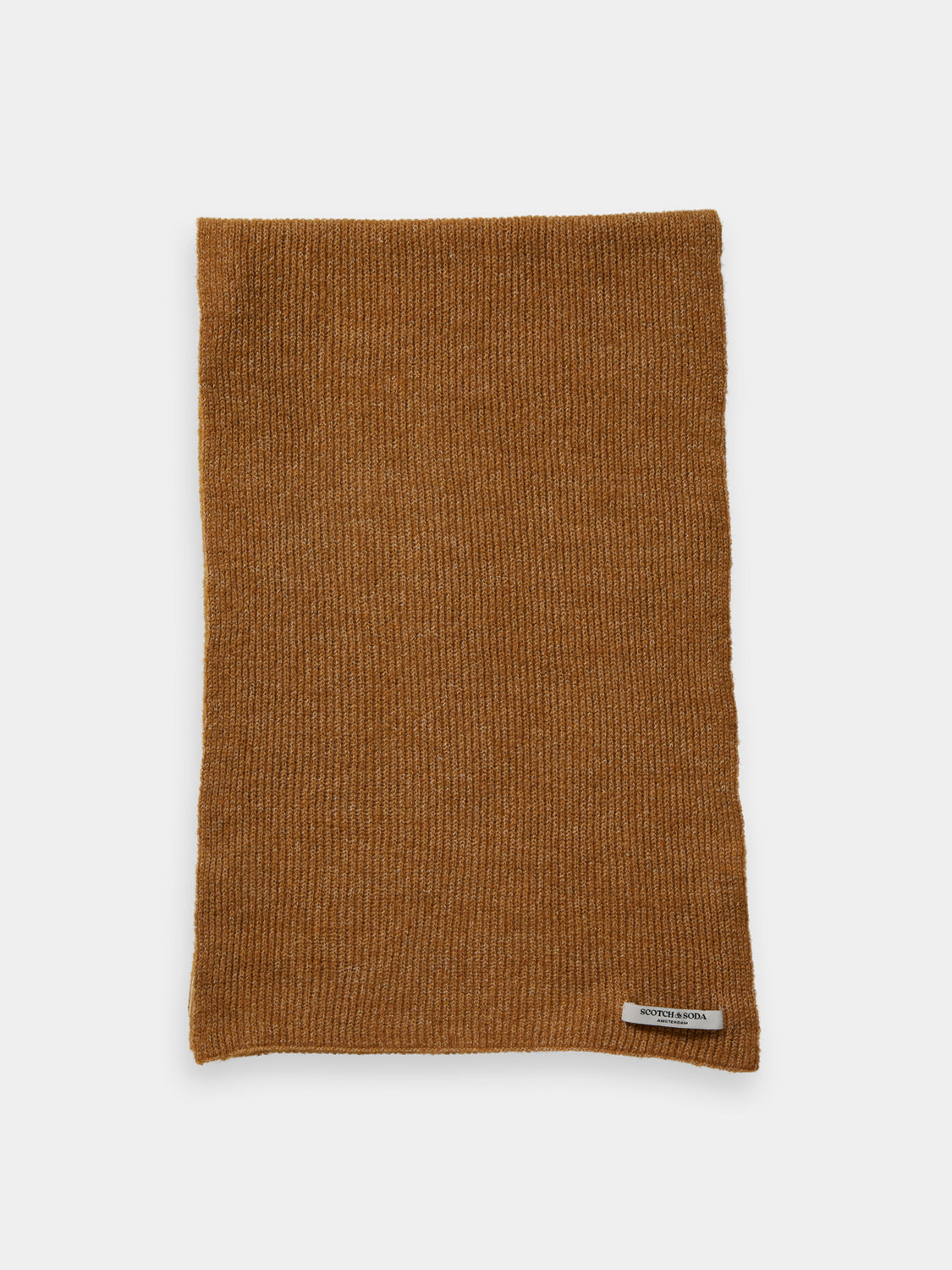 Knitted logo scarf by SCOTCH & SODA featuring a cozy, patterned design in neutral tones, perfect for cold weather.