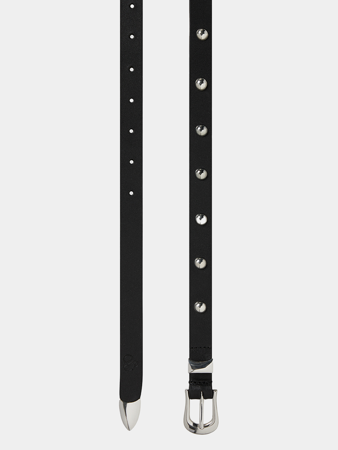 Studded leather belt from Scotch & Soda featuring metal studs and a sleek black leather strap.