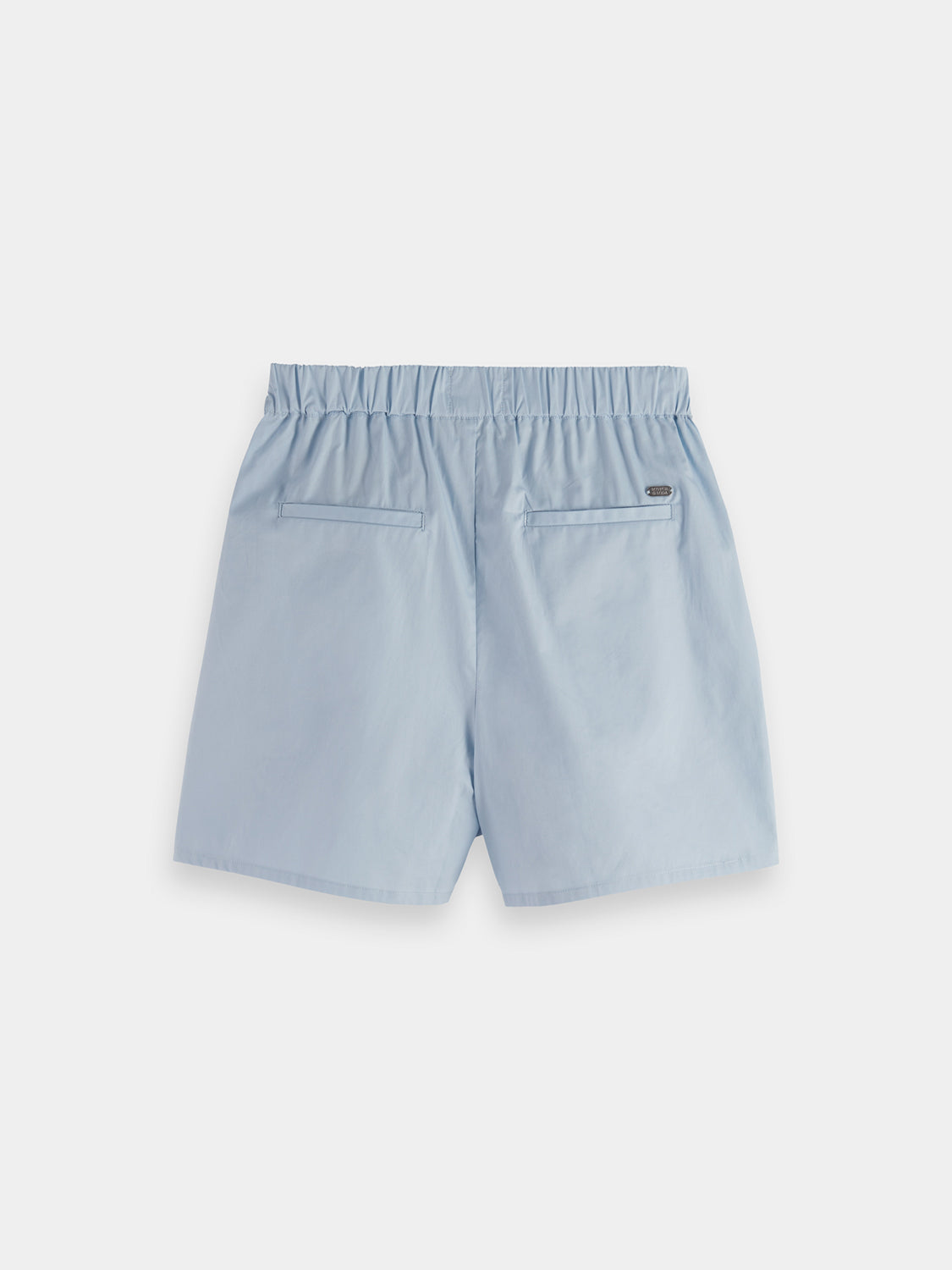 Blue Scotch & Soda broderie shorts with floral embroidery and relaxed fit, front and back view.