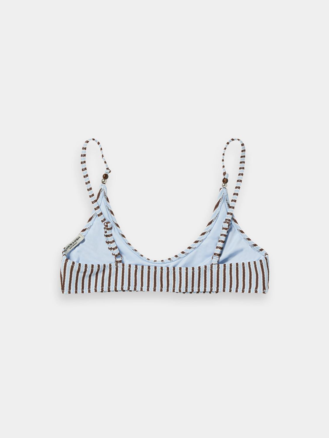 Striped bikini top from Scotch & Soda swimwear collection, featuring a stylish design with adjustable straps and vibrant colors.