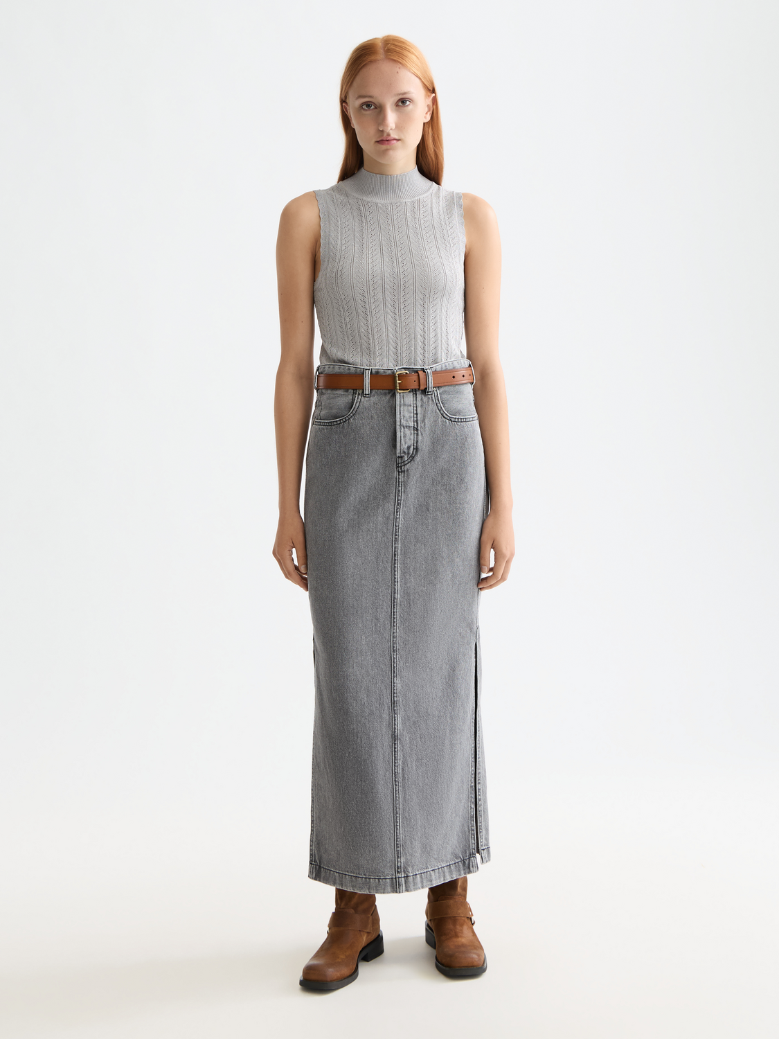 Denim maxi skirt by Scotch & Soda, featuring a high waist and flowing length, styled with front pockets and a casual fit.