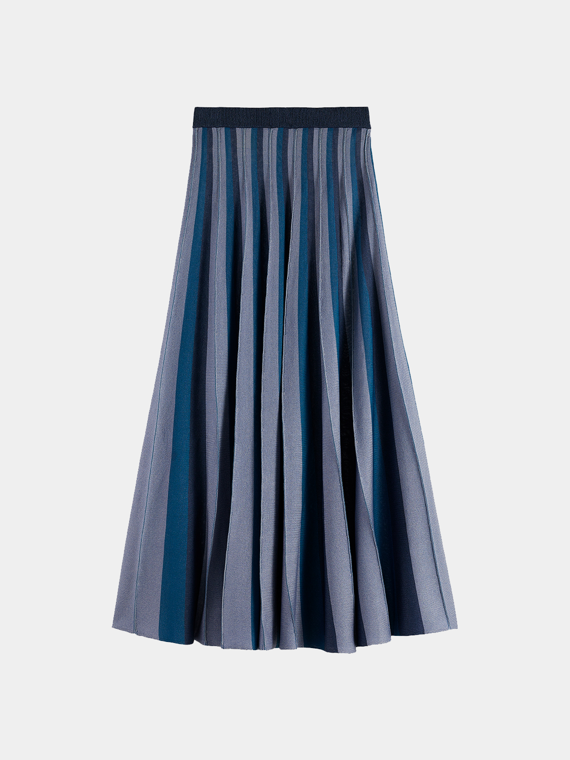 Black pleated knit midi skirt by Scotch & Soda, shown from the back, featuring a flowy, textured fabric and midi length design.