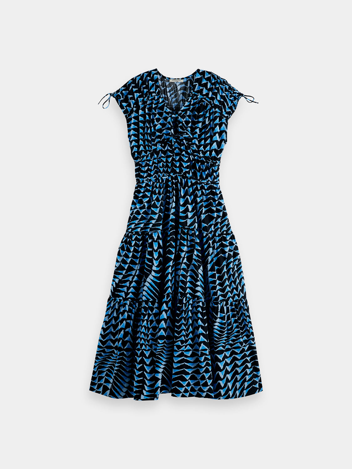 SCOTCH & SODA tiered poplin midi dress with ruffled layers and a fitted bodice, perfect for casual or semi-formal occasions.