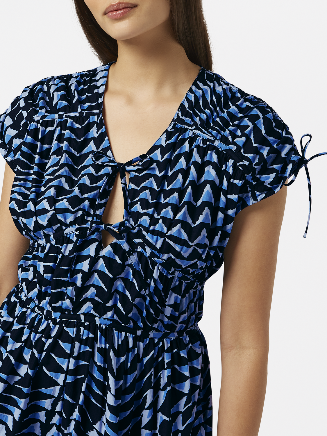 Tiered poplin midi dress by Scotch & Soda featuring a flowy silhouette and vibrant pattern, perfect for casual or semi-formal wear.