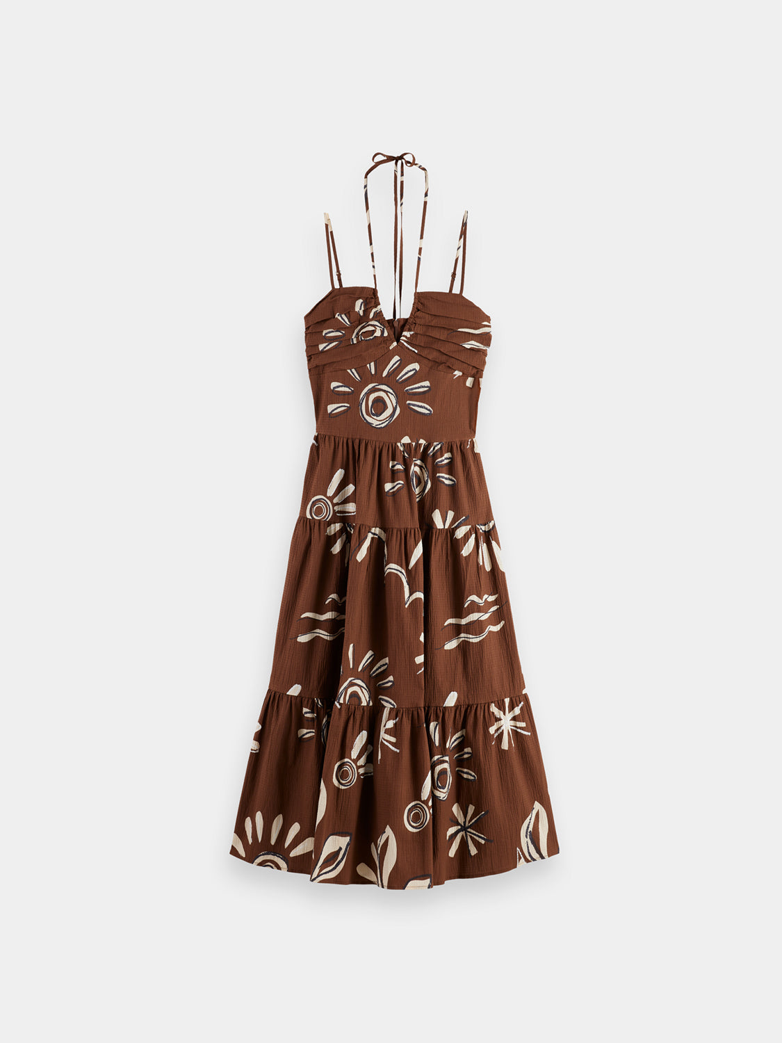 Seersucker midi dress by Scotch & Soda featuring a classic striped pattern and a flowy, elegant silhouette.