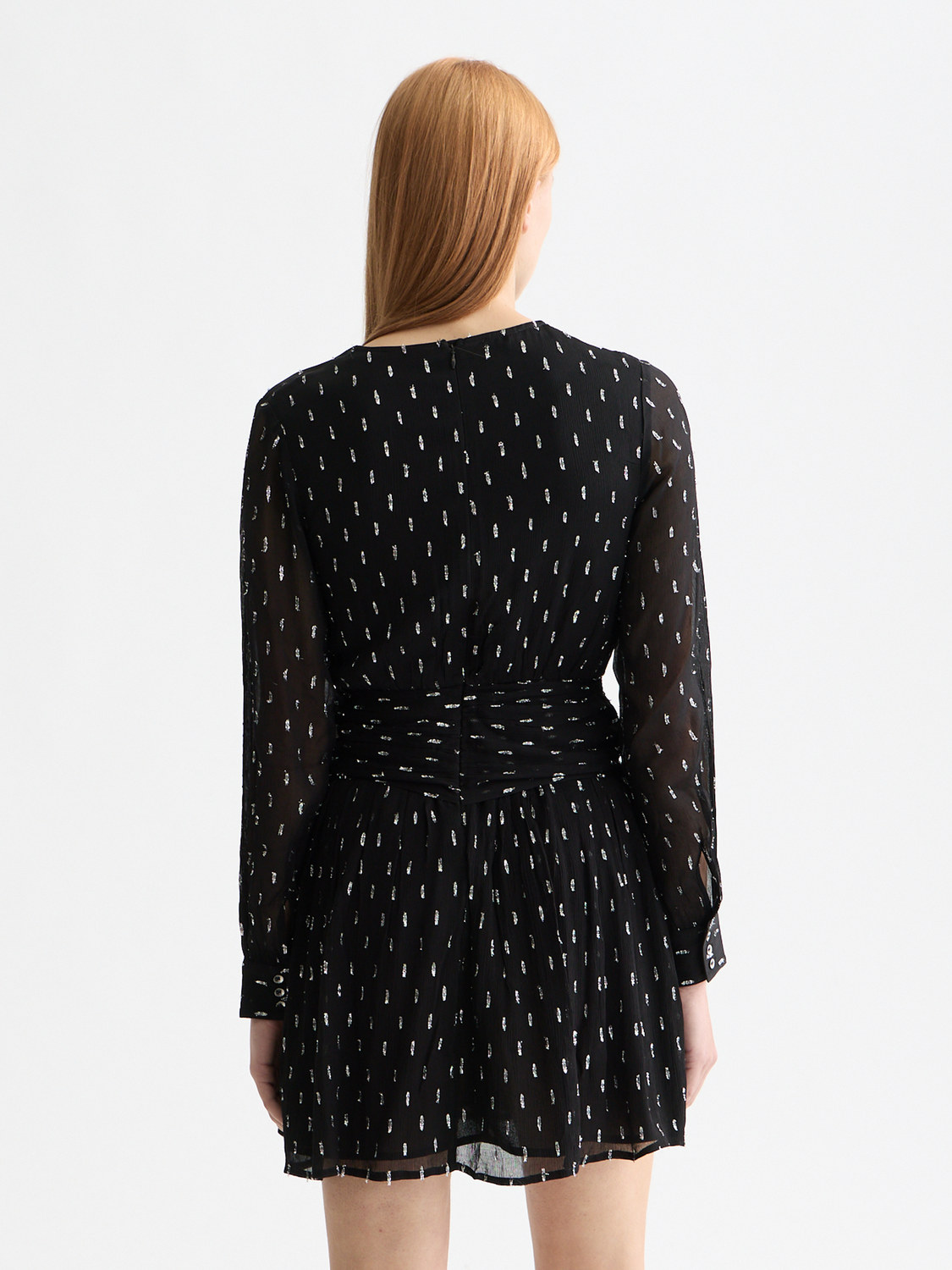 SCOTCH & SODA mini dress with drapey front, shown in a relaxed silhouette