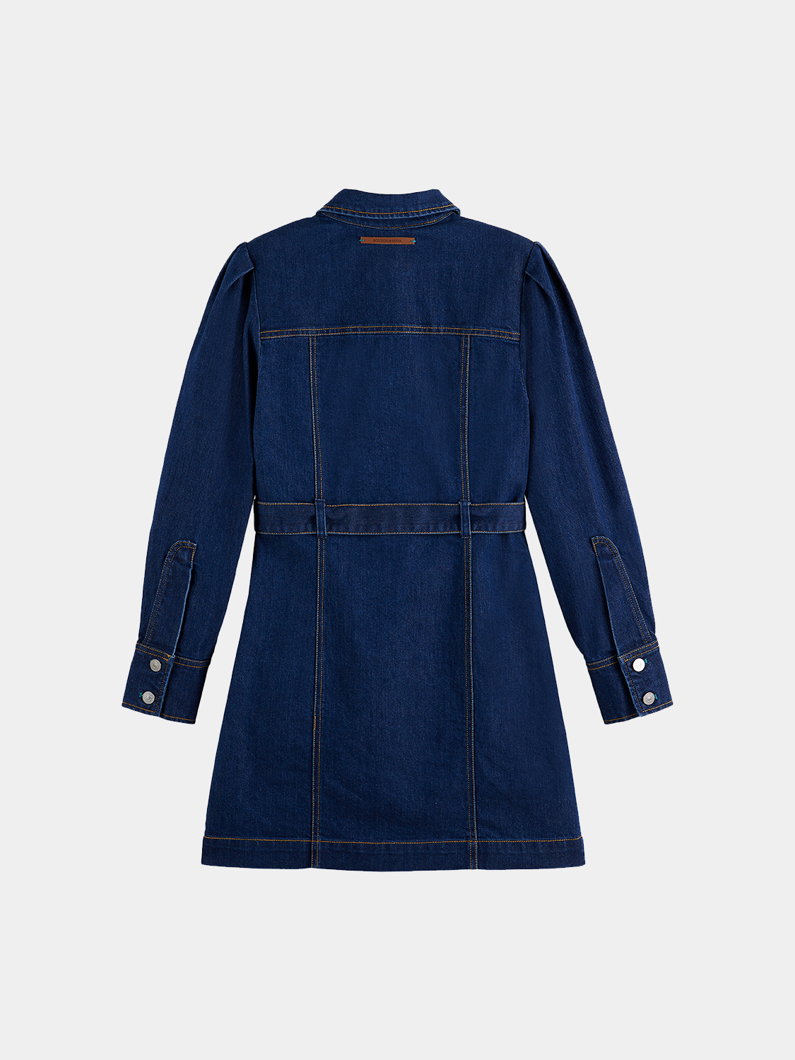 SCOTCH & SODA denim dress shown with front view, featuring classic blue denim fabric and casual fit.