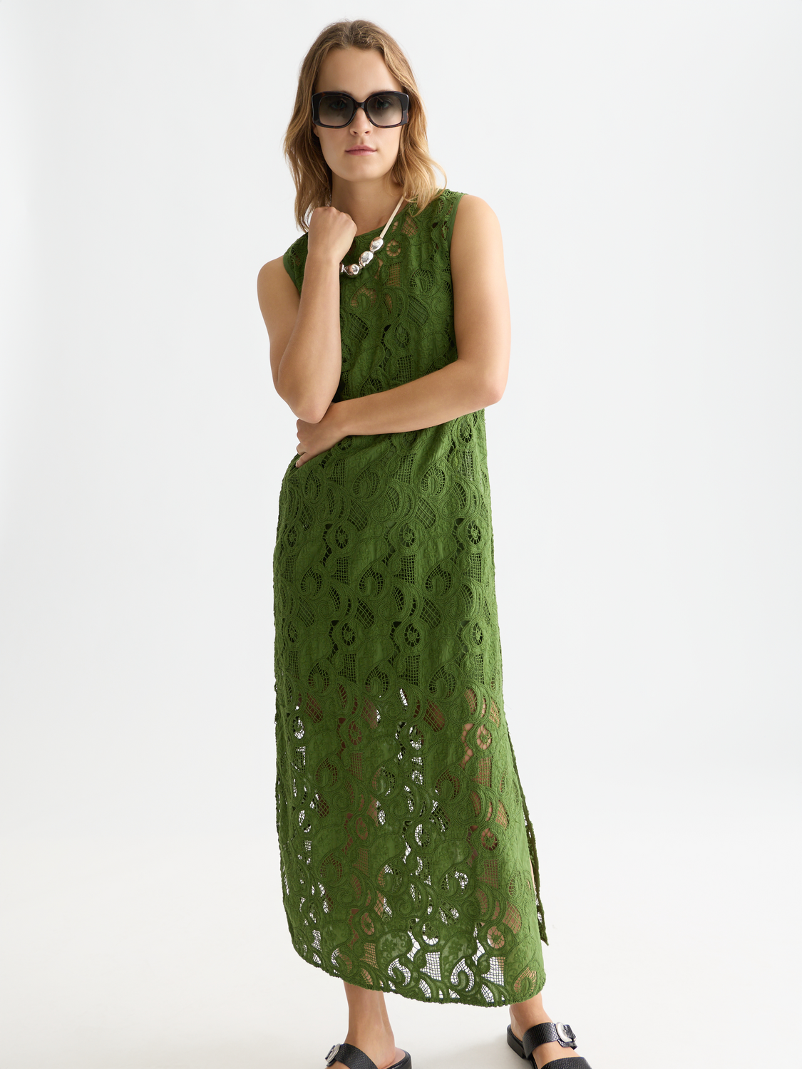 Embroidered midi dress by Scotch & Soda featuring intricate floral embroidery and a flowing silhouette.