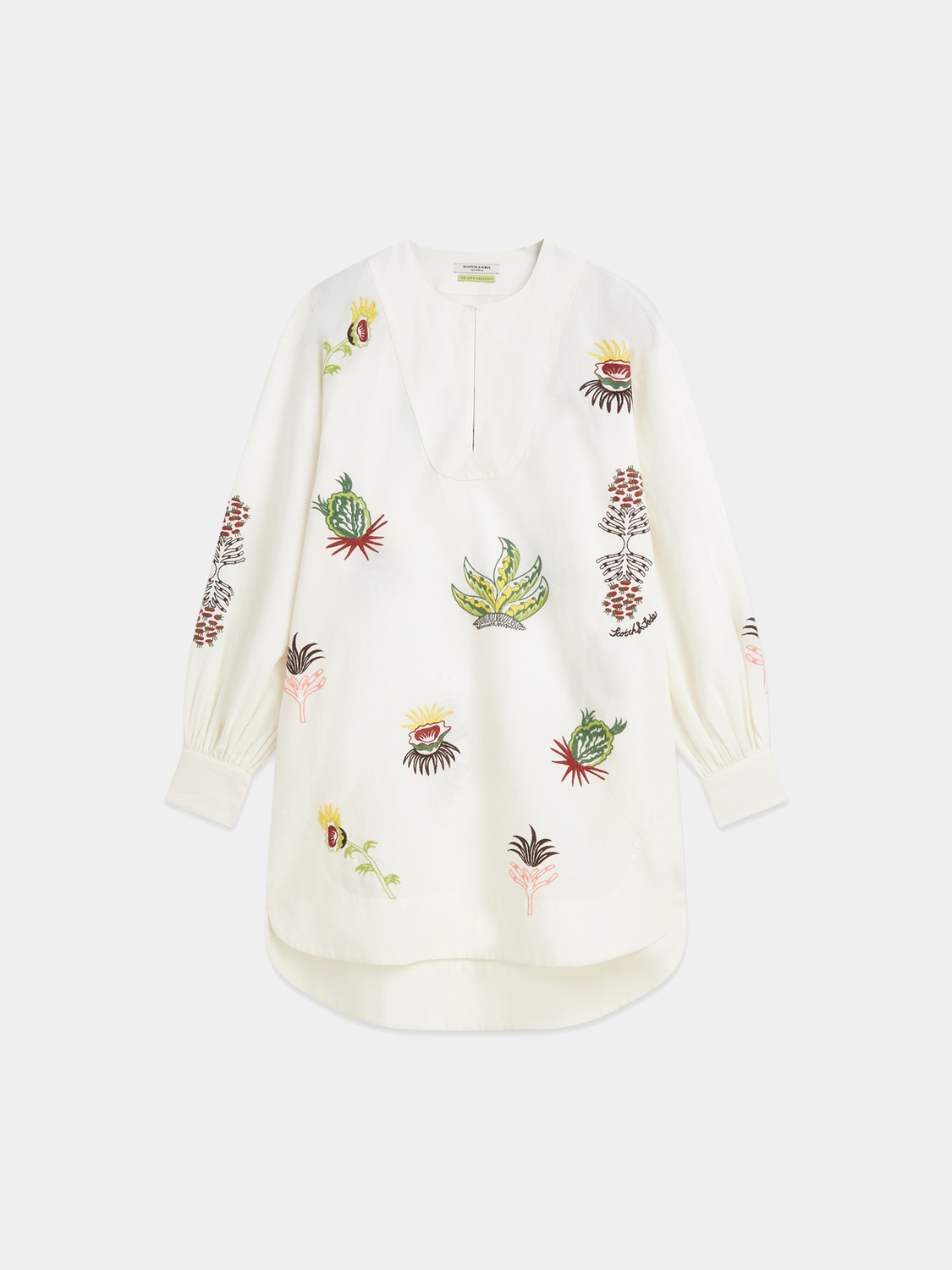Embroidered mini dress by Scotch & Soda featuring intricate floral embroidery and a fitted silhouette.