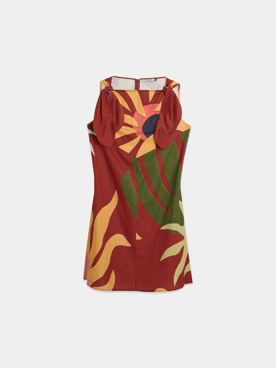 Printed mini dress from SCOTCH & SODA featuring vibrant floral patterns and a fitted silhouette.