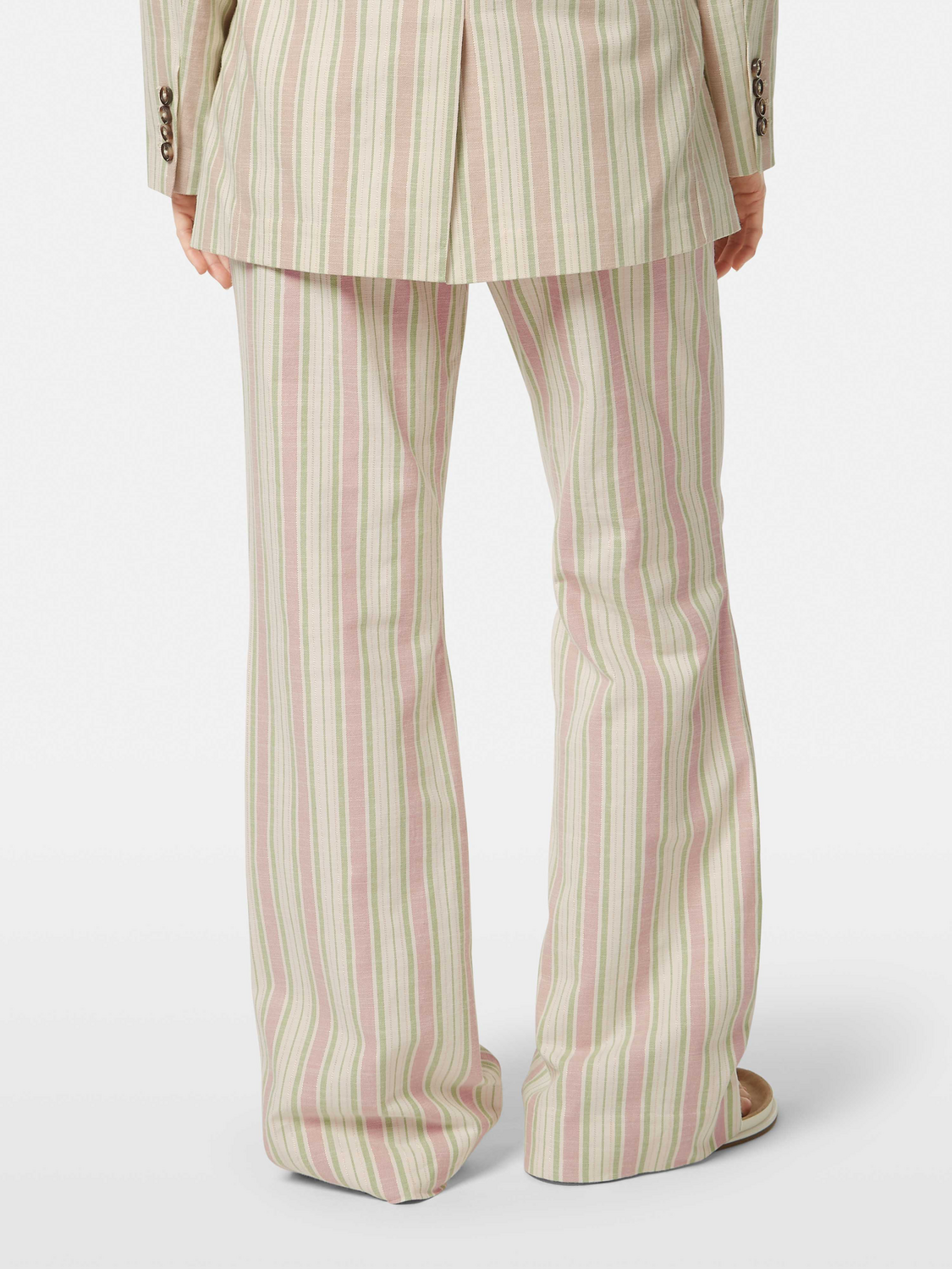 Scotch & Soda lurex striped pants with metallic shimmer, high-waisted design, and relaxed fit shown from the back view.