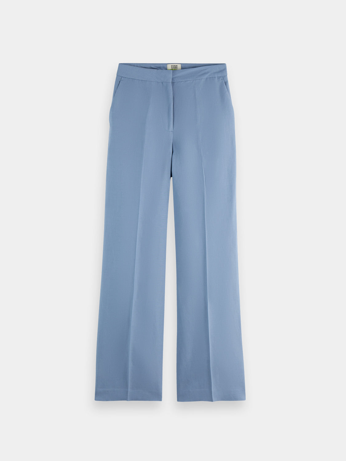 Wide-fit Edie pants by Scotch & Soda, shown in a relaxed fit with a stylish design and neutral fabric in the image.