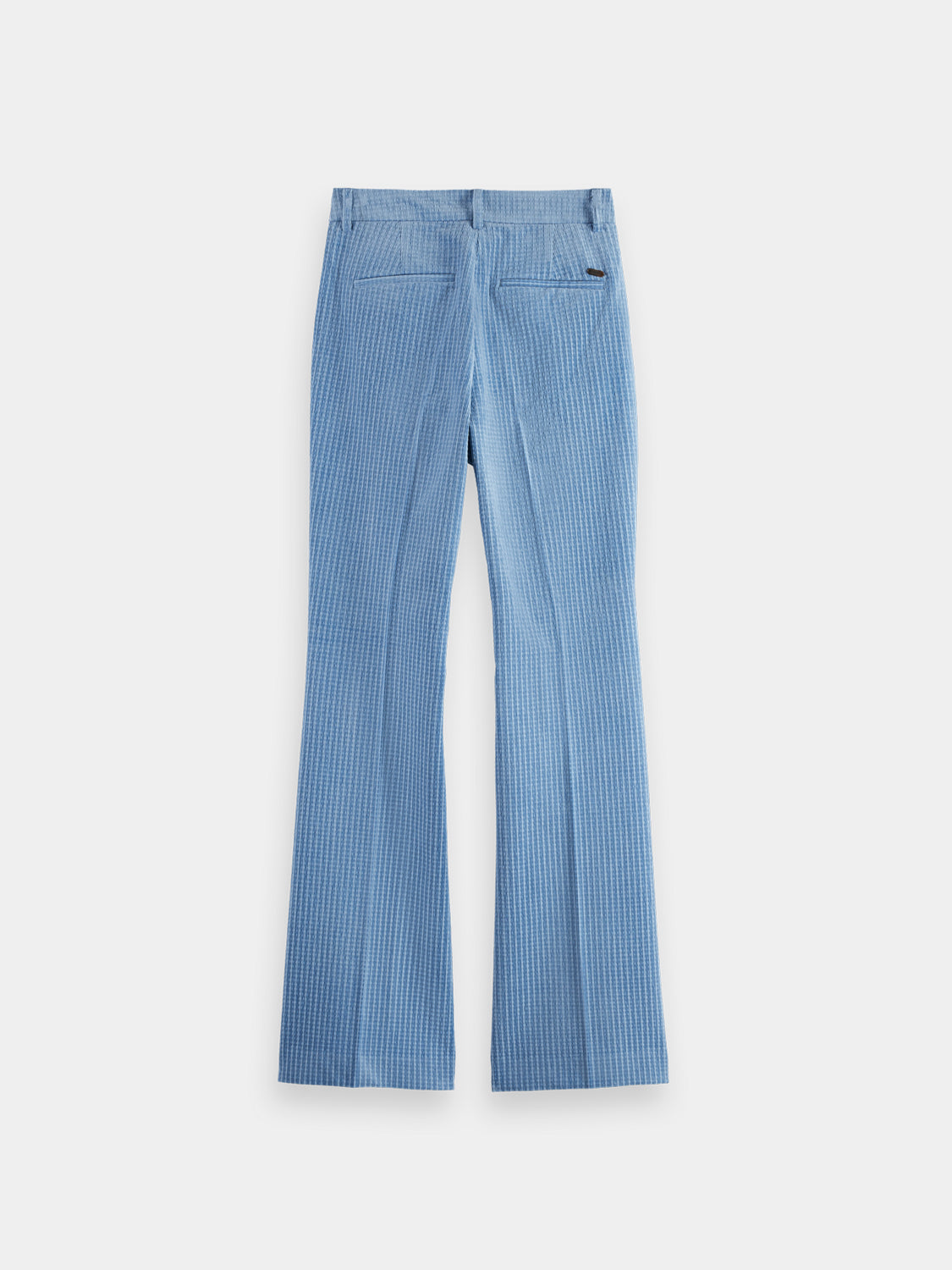 Violet SCOTCH & SODA kick flare pants with a high waist and wide leg design, shown on a model.