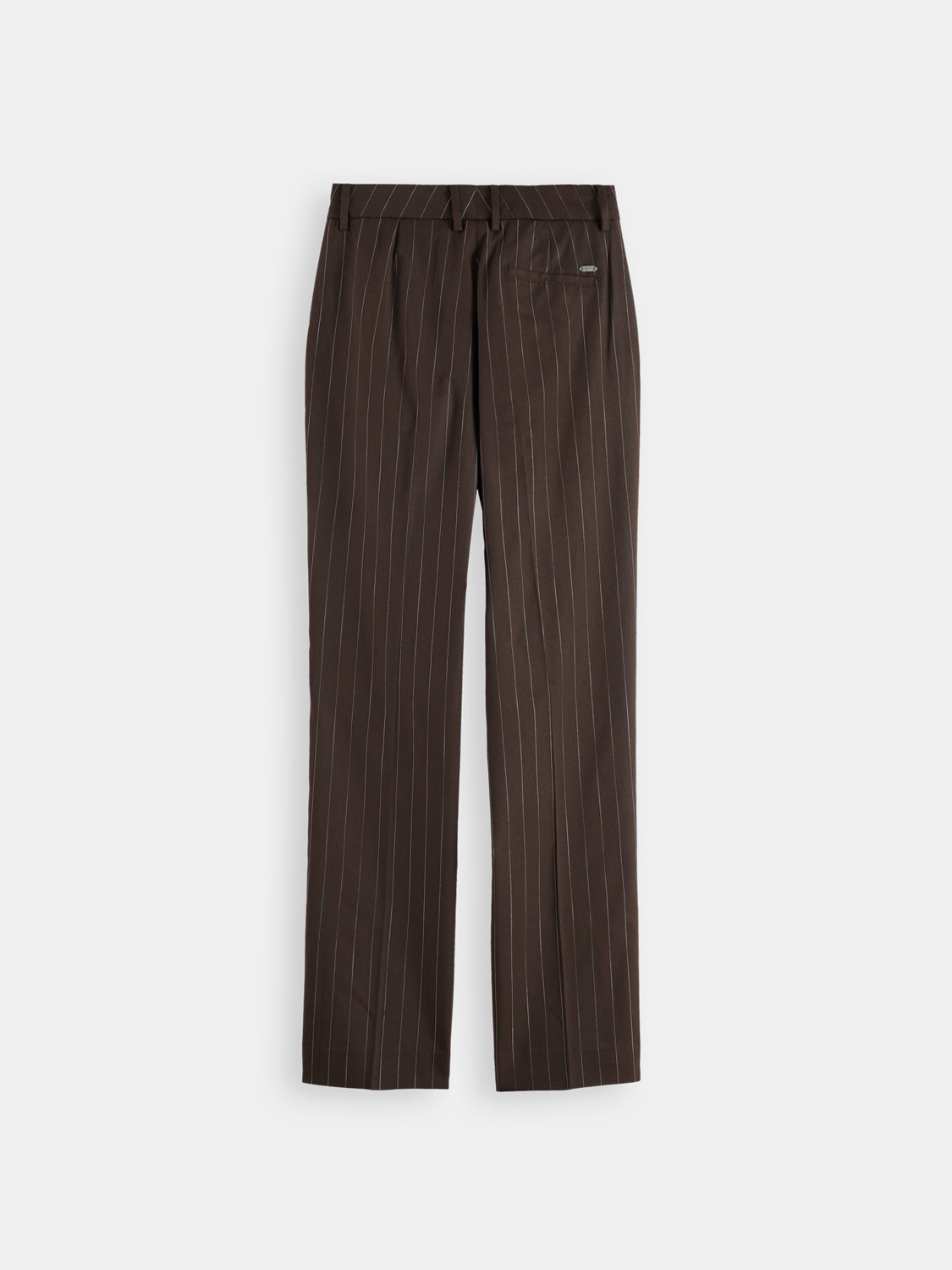 Black Robyn tapered pants by Scotch & Soda, showing a close-up of the sleek, fitted design and tailored waistband.