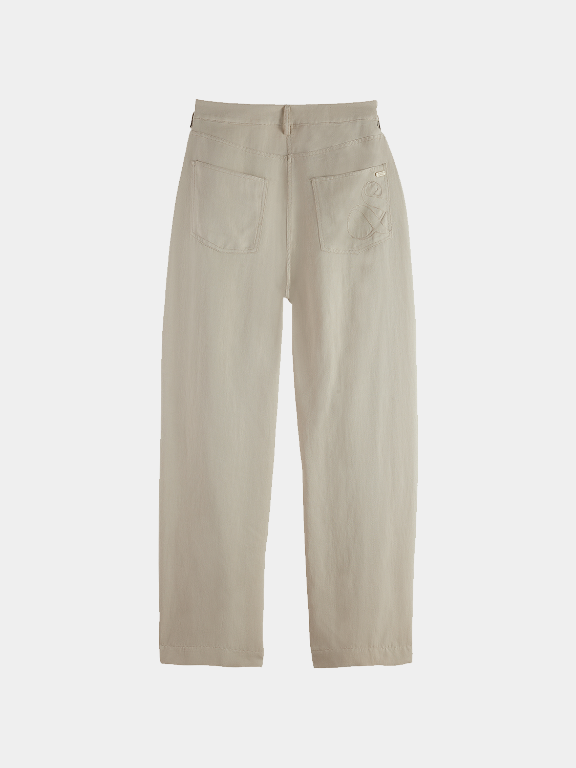 Black Lotus barrel leg pants by Scotch & Soda, showcasing relaxed fit and tailored design in a close-up view