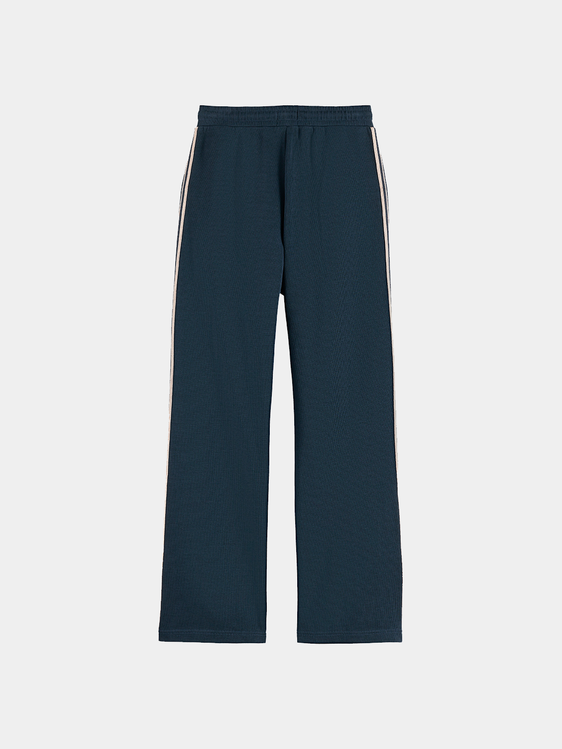 Black Scotch & Soda interlock sweatpants with a relaxed fit, featuring elastic waistband and cuffs, shown from the back.