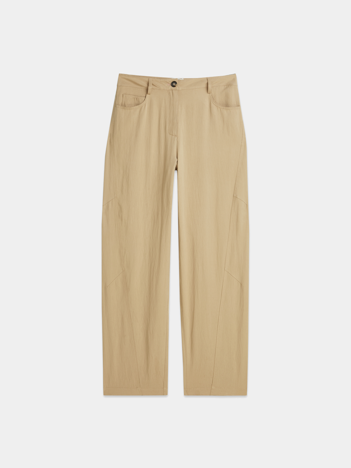 Scotch & Soda Lotus barrel leg pants in neutral fabric, featuring a relaxed fit with a high waist and wide leg design.