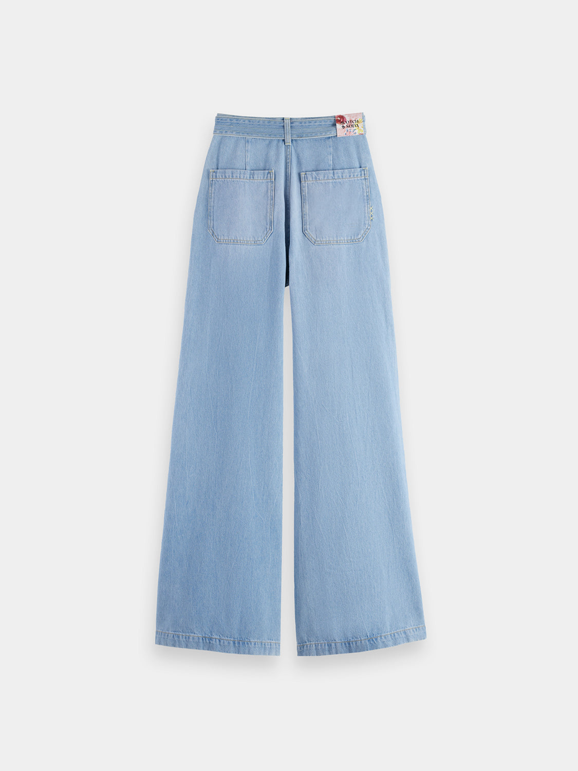 Scotch & Soda Wave wide-fit denim jeans showing dark wash, high waist, and relaxed fit on a model.