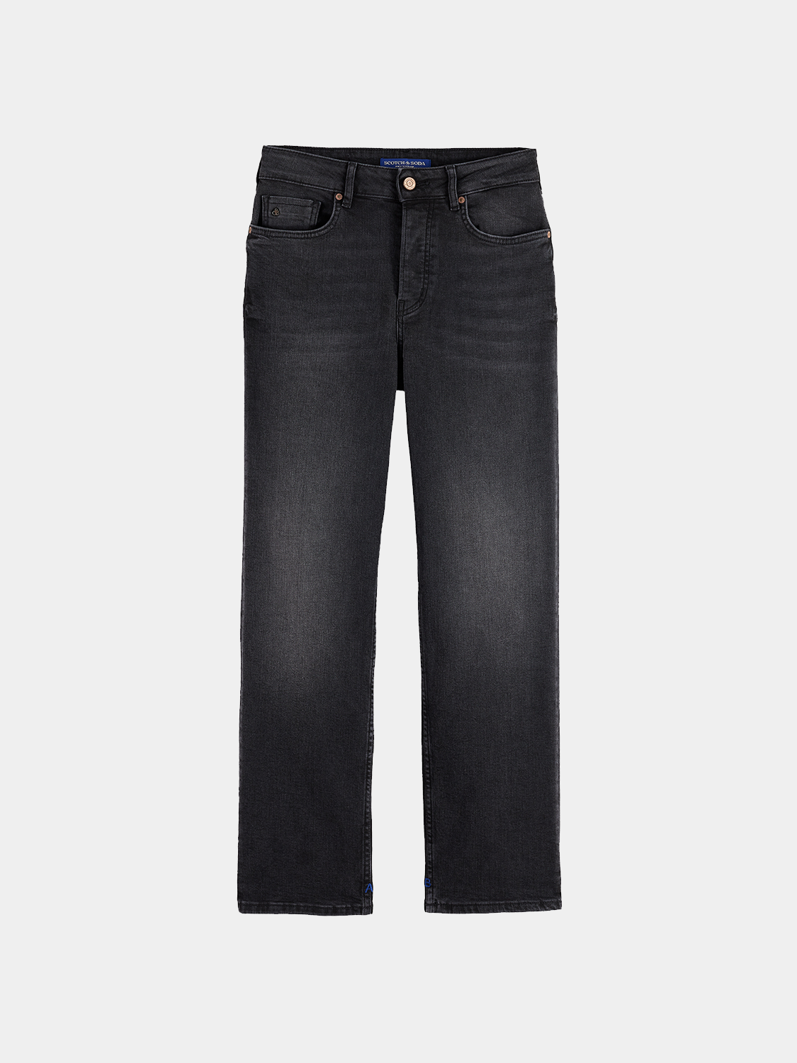 Sky straight-fit denim jeans by Scotch & Soda, shown on a model with a classic five-pocket design and a clean, modern fit.