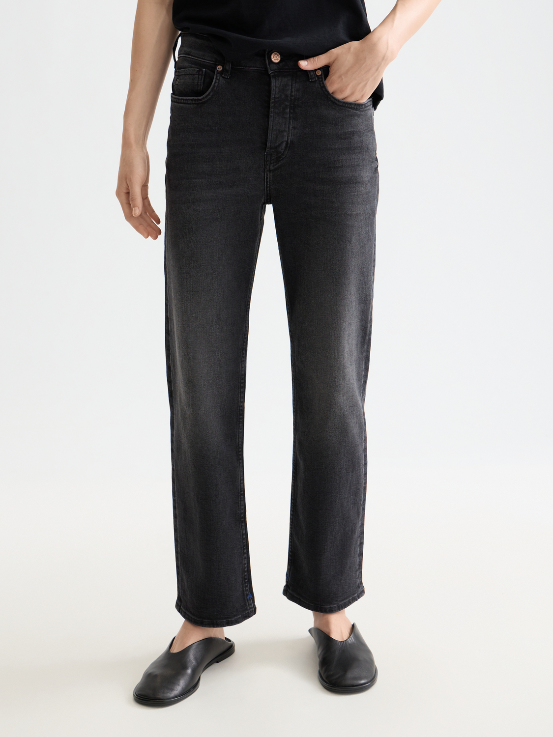 Sky straight-fit denim jeans by Scotch & Soda, front view showing classic five-pocket design and clean stitching.