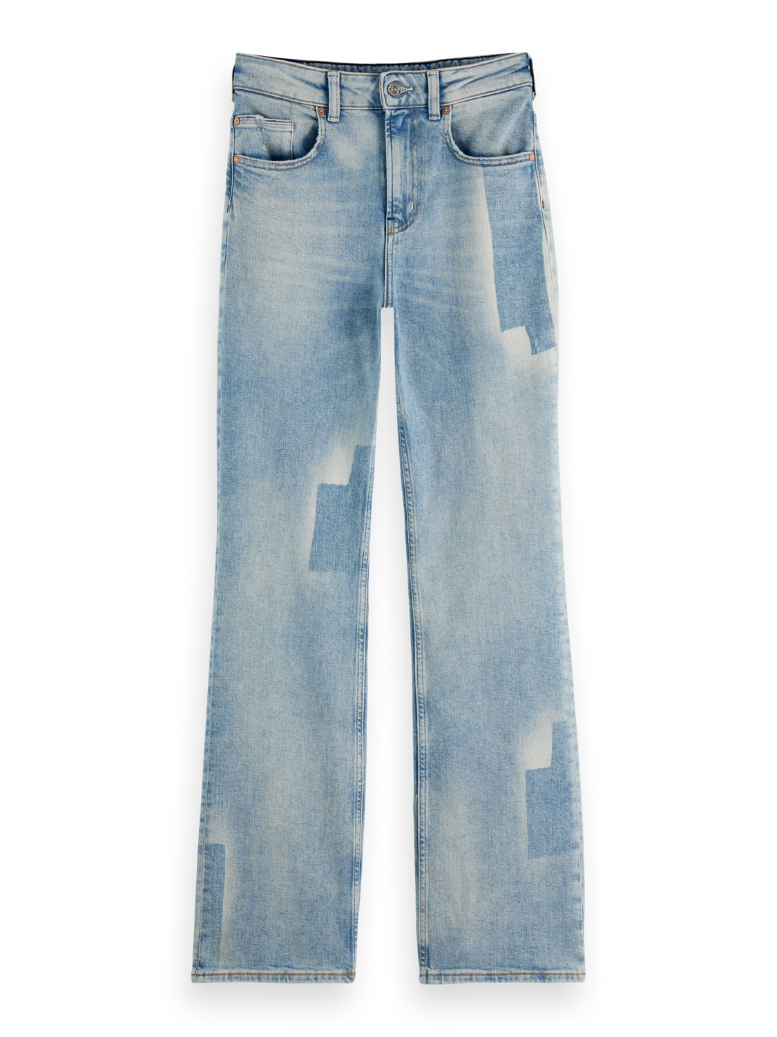 SCOTCH & SODA Glow bootcut jeans in denim, front view with classic five-pocket design