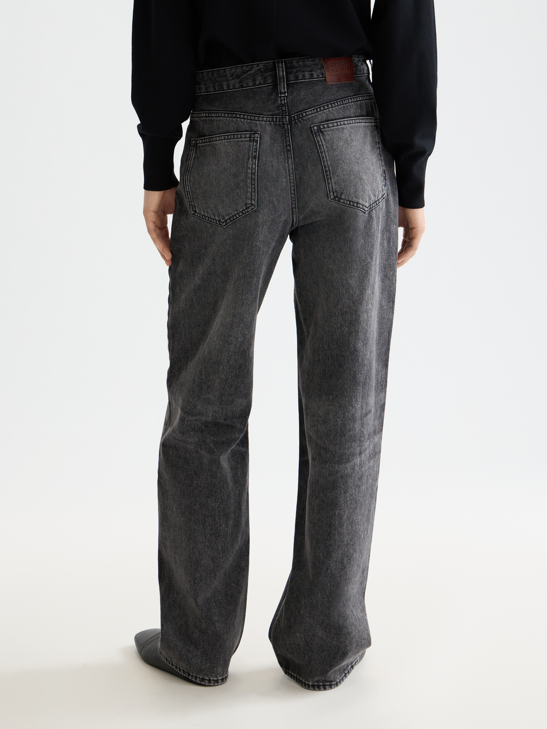 Blue Scotch & Soda Ripple straight fit denim jeans displayed from the back showing the fit and stitching details.