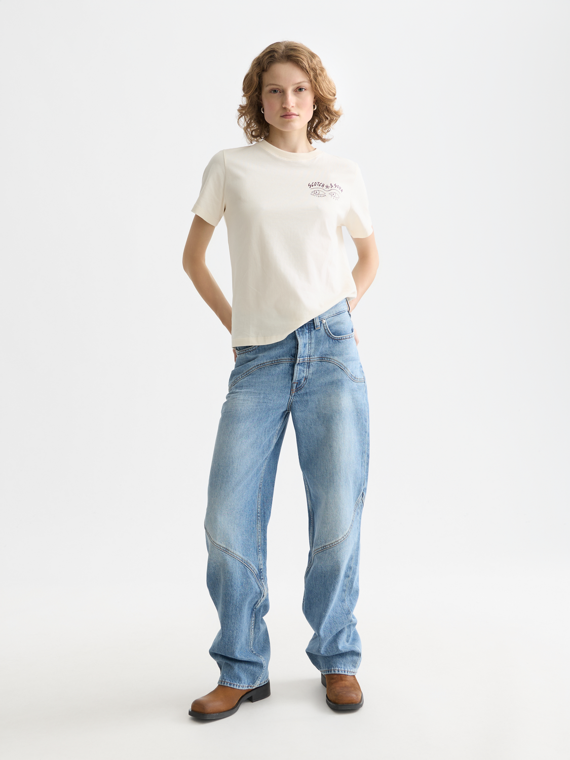 SCOTCH & SODA Ripple straight fit denim jeans in blue wash, front view