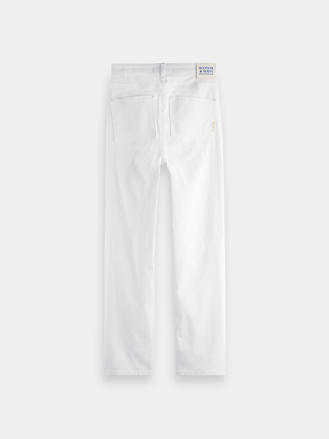 Back view of Scotch & Soda Sky straight-fit denim jeans showing classic blue denim fabric and stitching details.