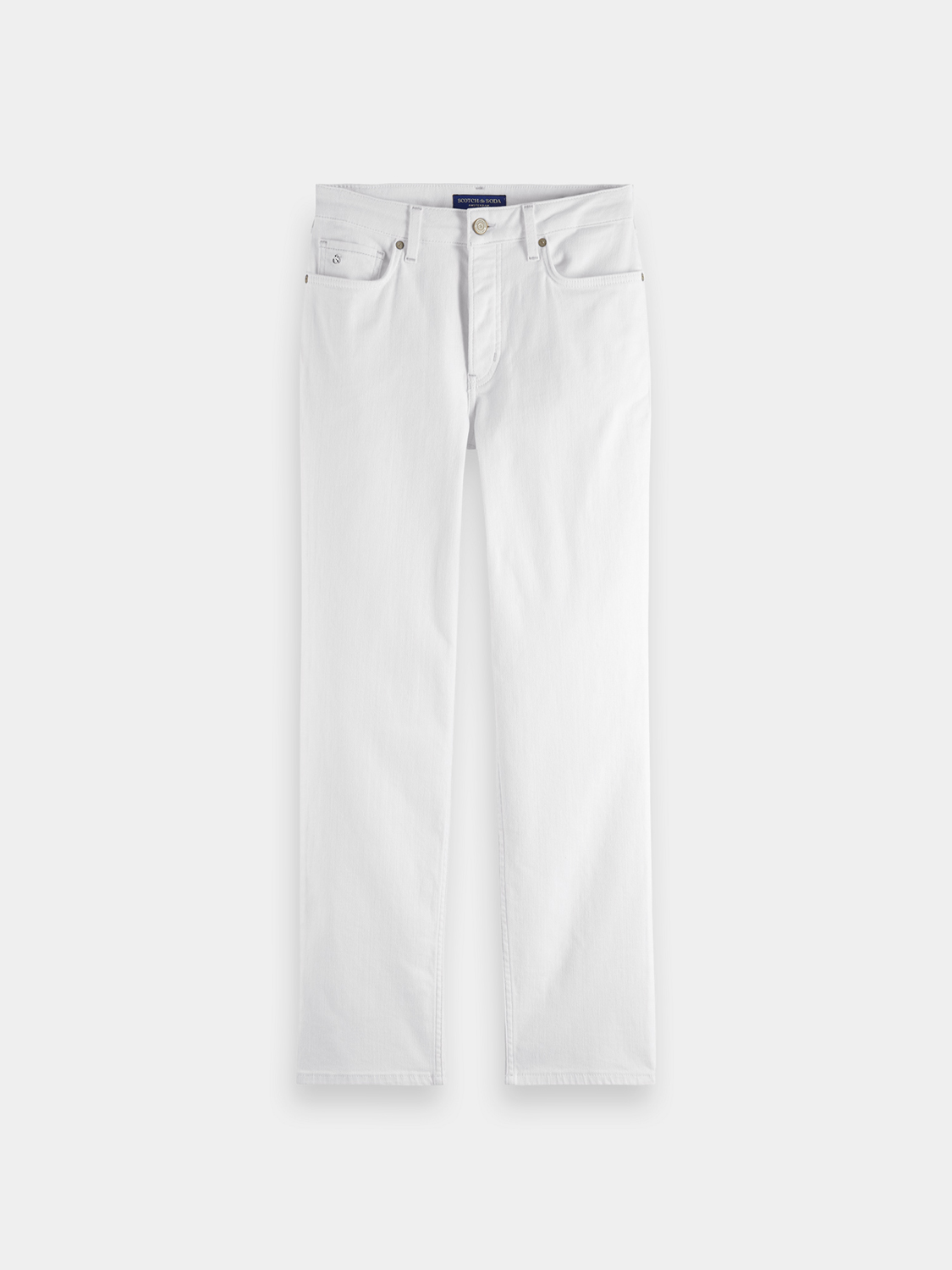 Sky straight-fit denim jeans by Scotch & Soda, showing a classic blue color with front pockets and belt loops.