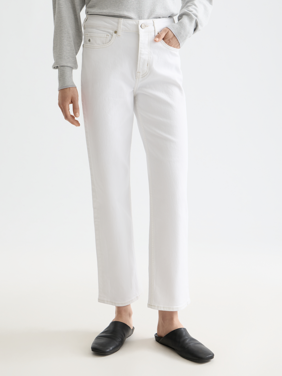 Sky straight-fit denim jeans by Scotch & Soda, front view showing classic five-pocket design and light wash finish.