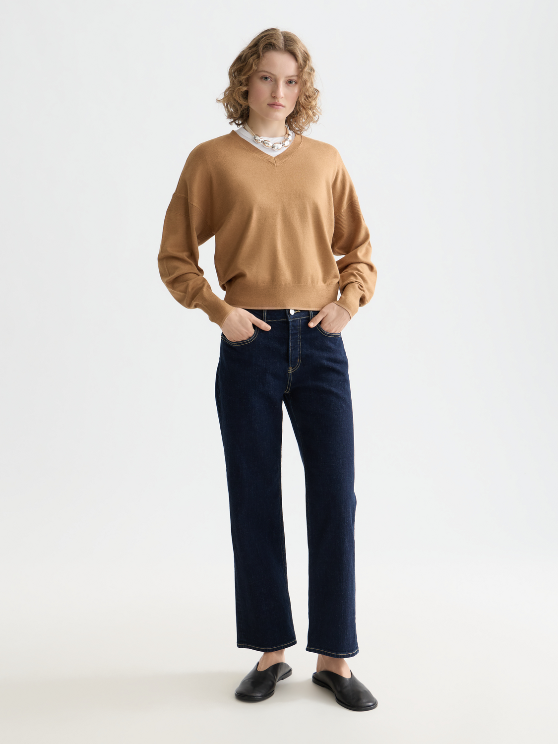 Sky straight-fit denim jeans by Scotch & Soda, front view showing classic five-pocket design and clean light blue wash.