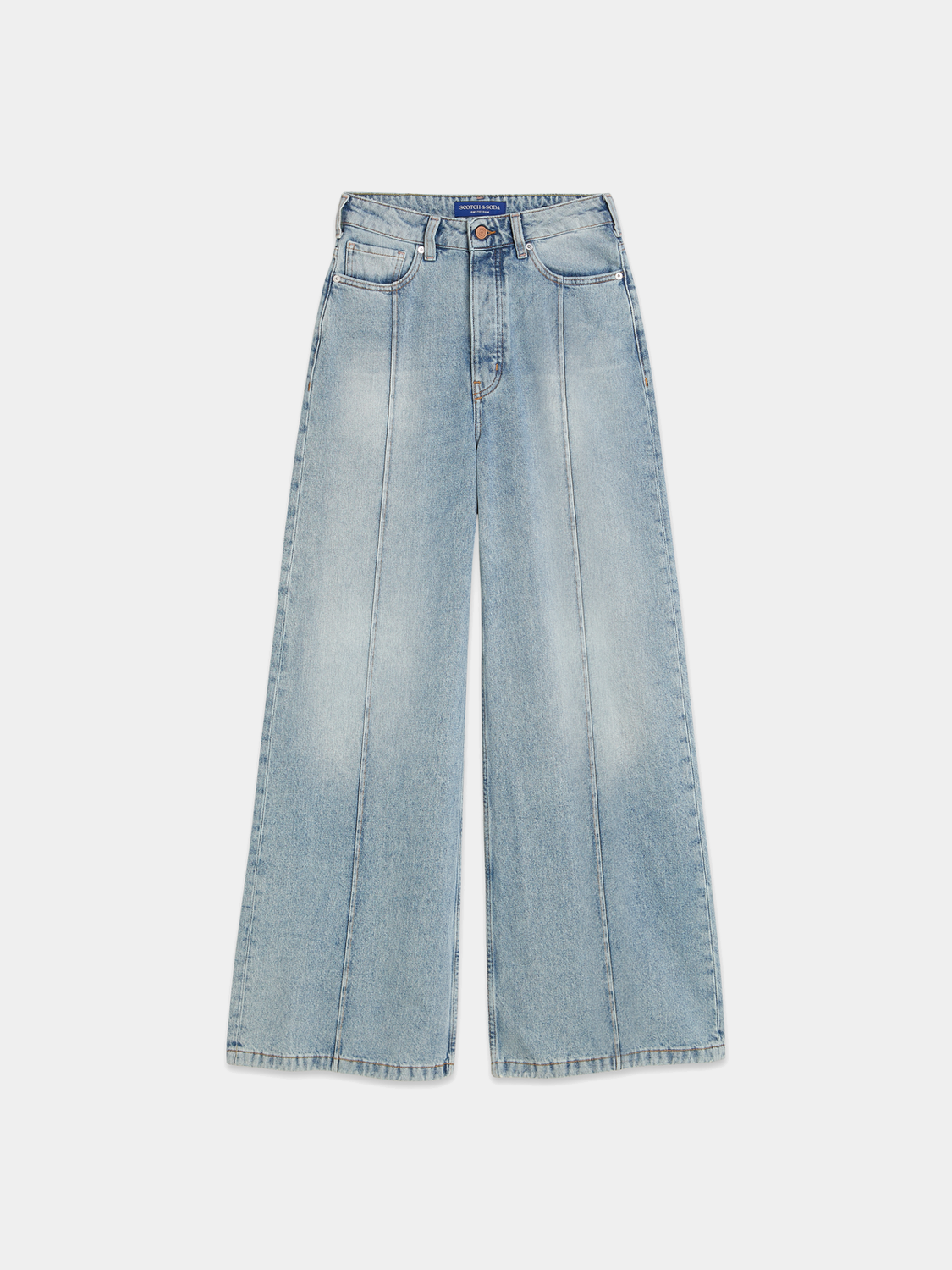 Wave wide-fit denim jeans by Scotch & Soda, showcasing their relaxed fit, classic blue wash, and stylish stitching details.