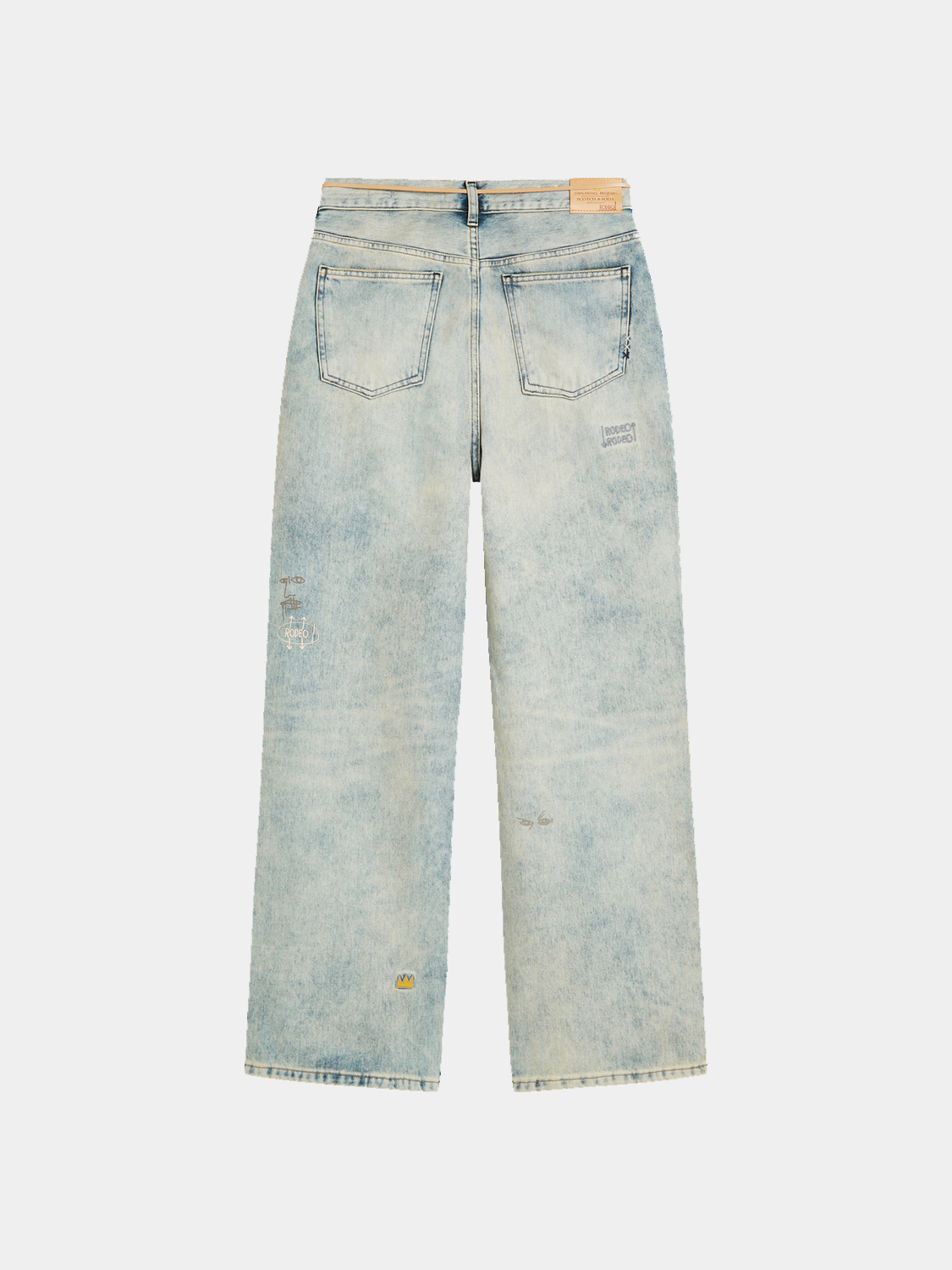 Dark blue S&S x Basquiat loose-fit denim jeans with a relaxed style and subtle branding, shown on a plain background.