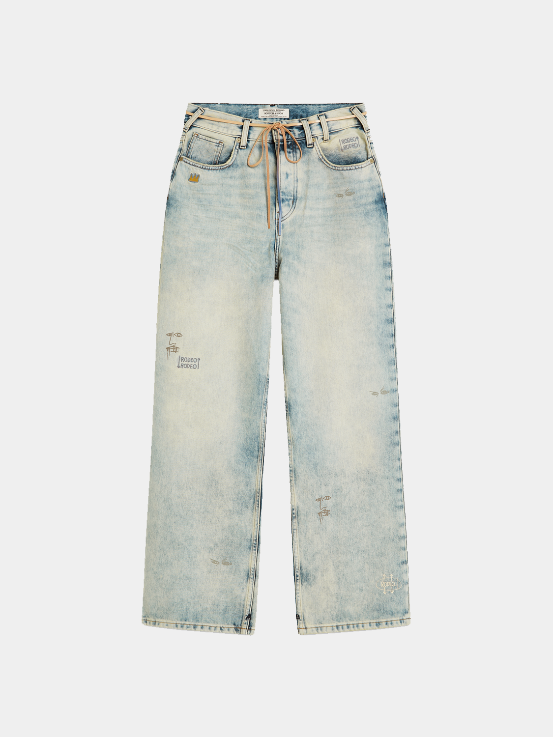 Light blue deep loose-fit denim jeans by SCOTCH & SODA featuring a relaxed fit and subtle distressing, inspired by Basquiat.