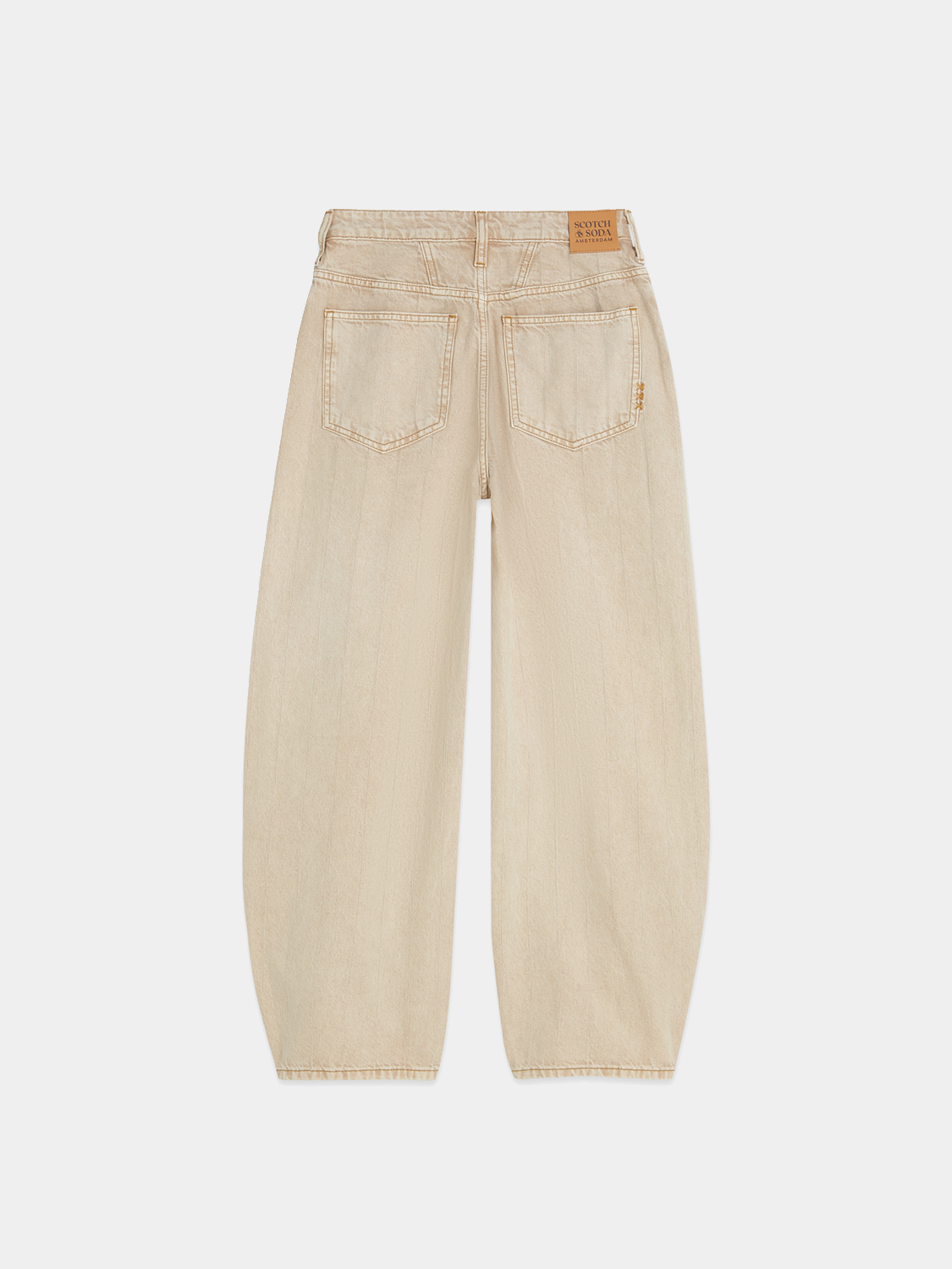 Dark blue Scotch & Soda Loop barrel leg denim jeans displayed from the back, showcasing relaxed fit and stylish design details.