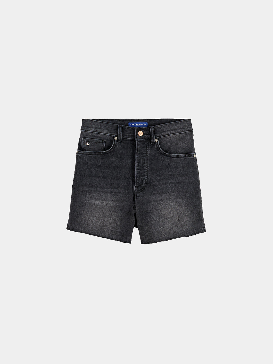 Scotch & Soda Ray denim shorts with distressed details and frayed hem, casual summer shorts for women.