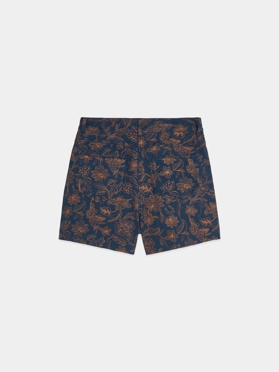 Embroidered shorts by Scotch & Soda with intricate stitching, casual fit, and trendy design, shown in black fabric.