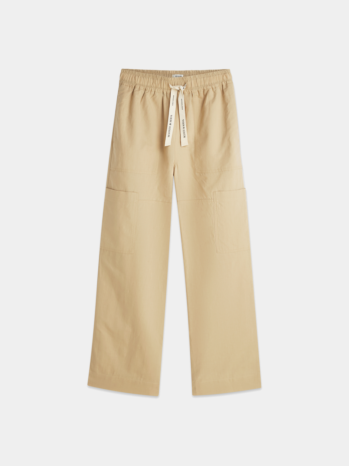 Wide-fit Noa pants by Scotch & Soda, featuring a relaxed fit and stylish design, shown in a neutral fabric with front pockets.