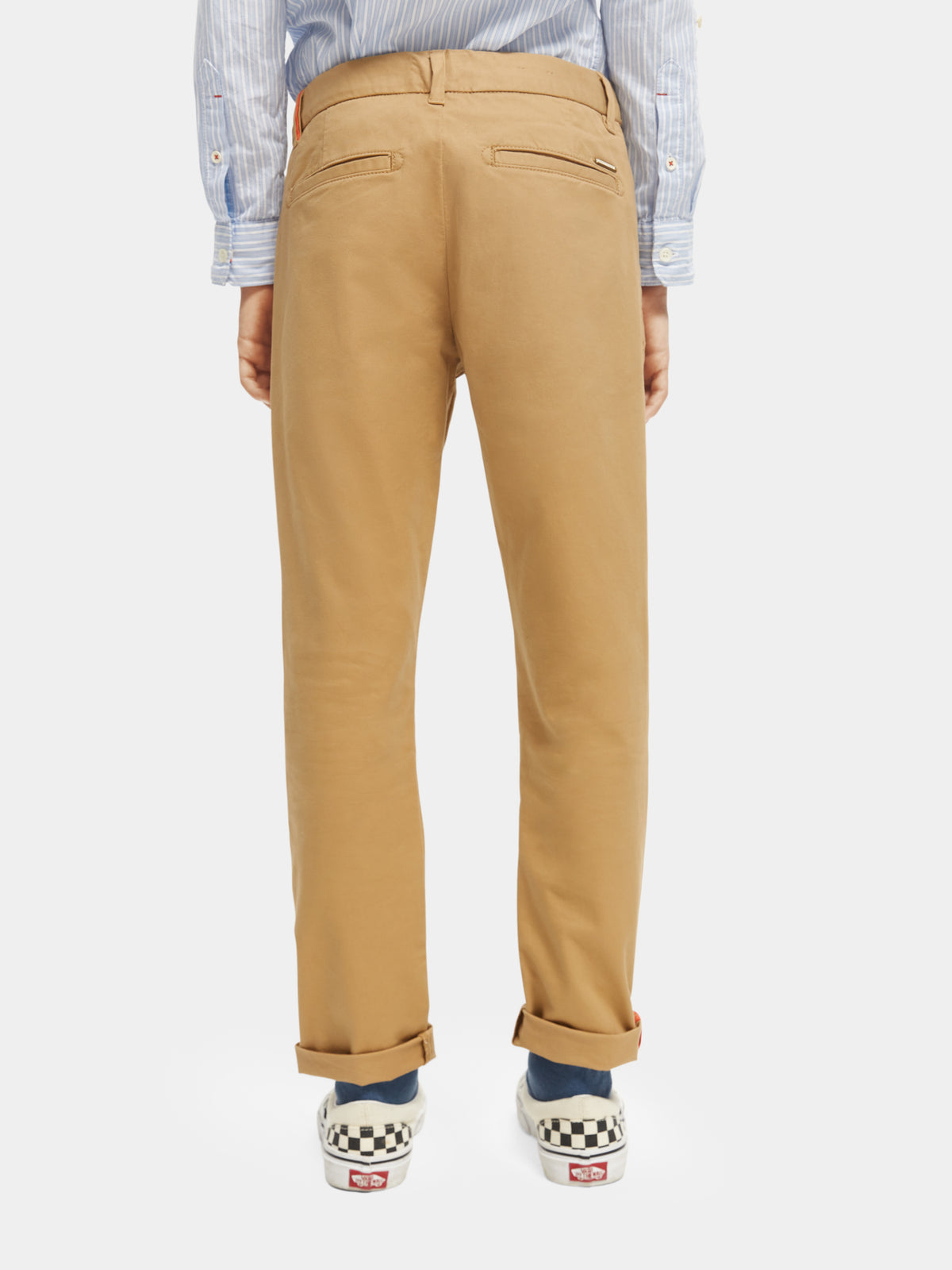 Slim-fit Scotch & Soda chino pants in classic regular fit with side pockets and belt loops, shown from the back.
