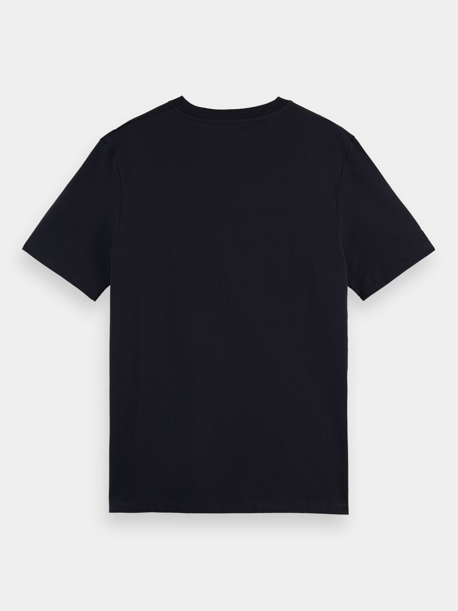 Black Scotch & Soda short-sleeve jersey t-shirt with a relaxed fit and crew neck, displayed on a plain background.