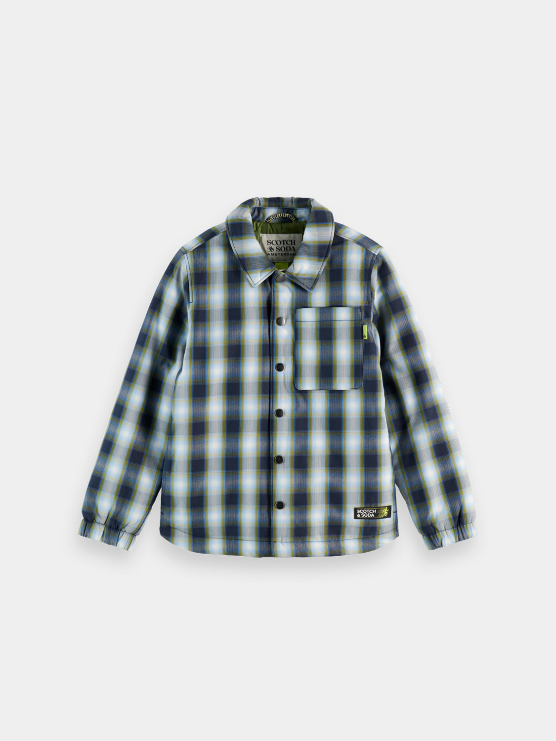 Kids padded shirt jacket by Scotch & Soda, lightweight outerwear with a quilted design and button closure, suitable for cooler weather.