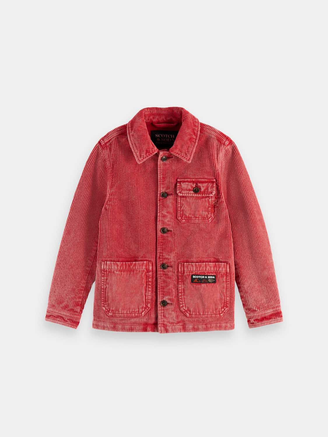 Kids' corduroy overshirt by Scotch & Soda, showing a navy jacket with button details and a classic collar.