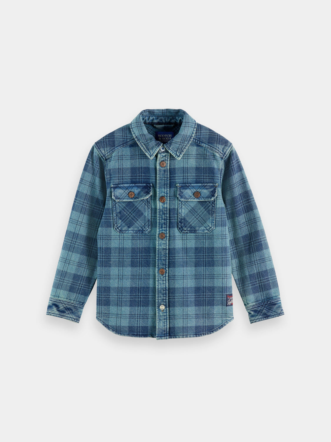 Kids checked overshirt jacket by Scotch & Soda, featuring a stylish plaid pattern and button front, perfect for casual wear.