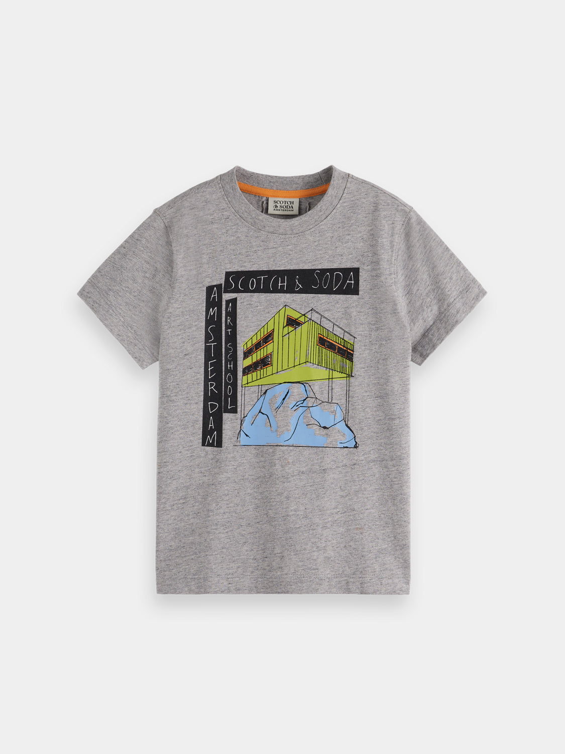 Kids' short-sleeve artwork T-shirt by Scotch & Soda featuring colorful graphic design on soft fabric.