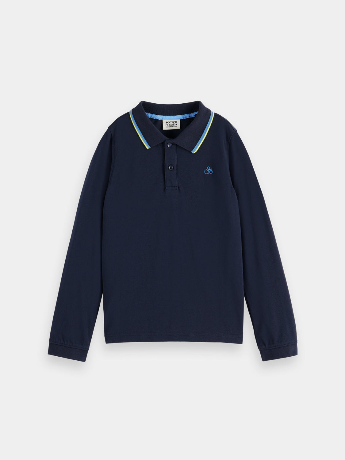 Kids' long-sleeved polo shirt by Scotch & Soda, featuring a classic design and button collar in a bright color.